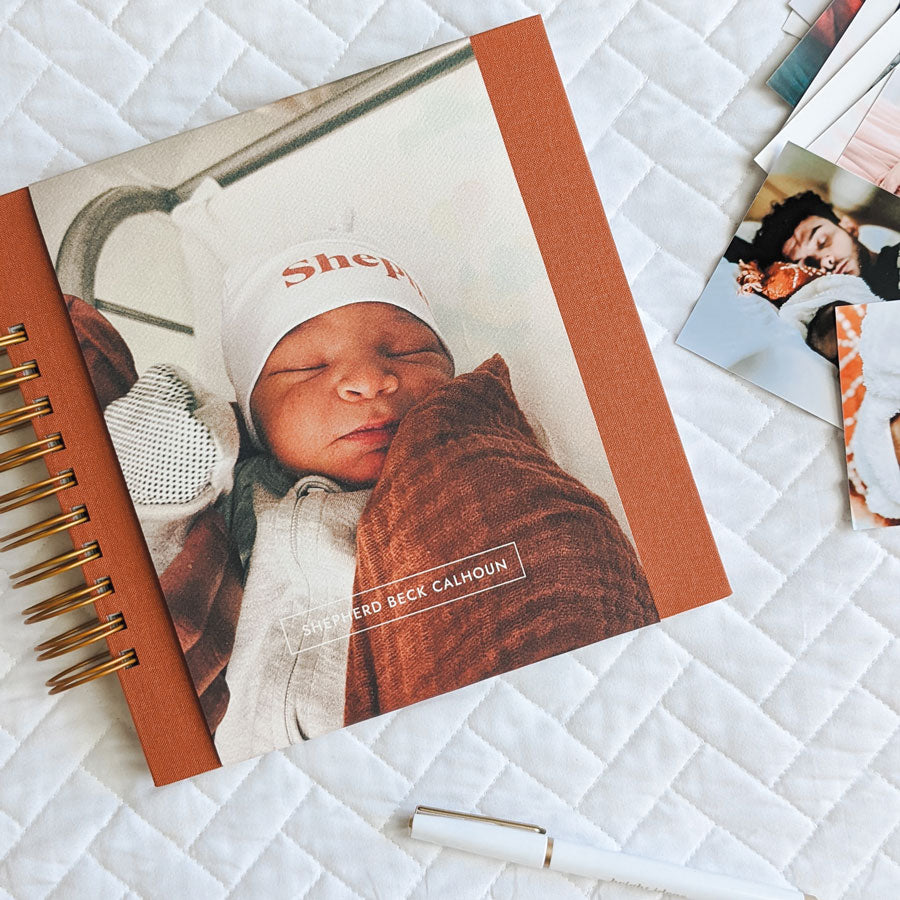 personalized baby memory book with baby's photo and name on cover