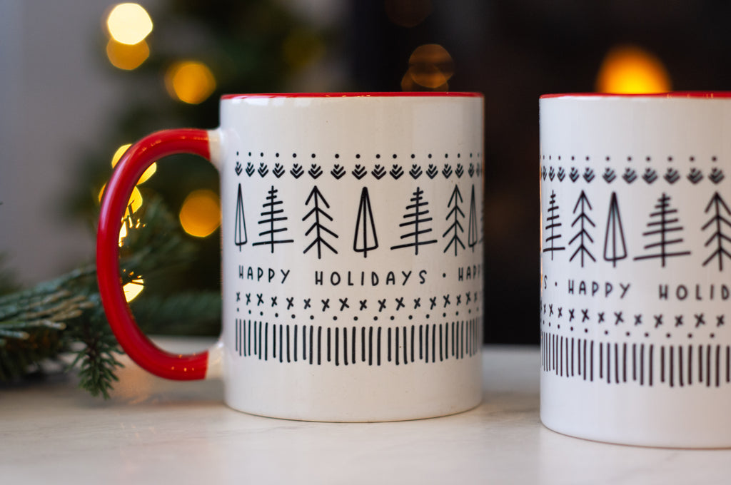 Scandinavian "Happy Holidays" Ceramic Mug