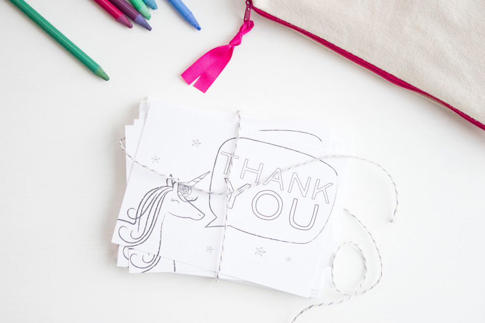 Unicorn Thank You Cards - Color-In/Fill-In