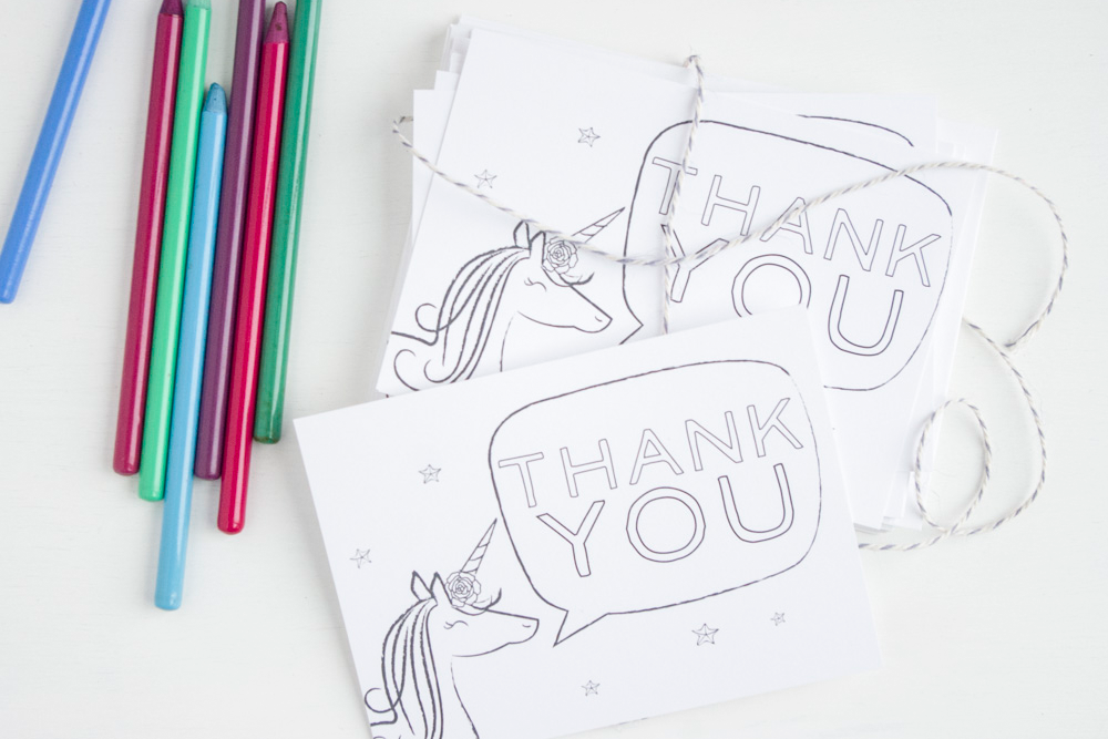 Unicorn Thank You Cards - Color-In/Fill-In